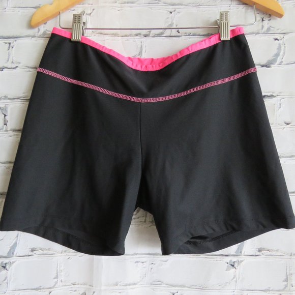 Vintage 1980s Black Spandex Cycling Shorts With Pink Neon Trim - Picture 1 of 3
